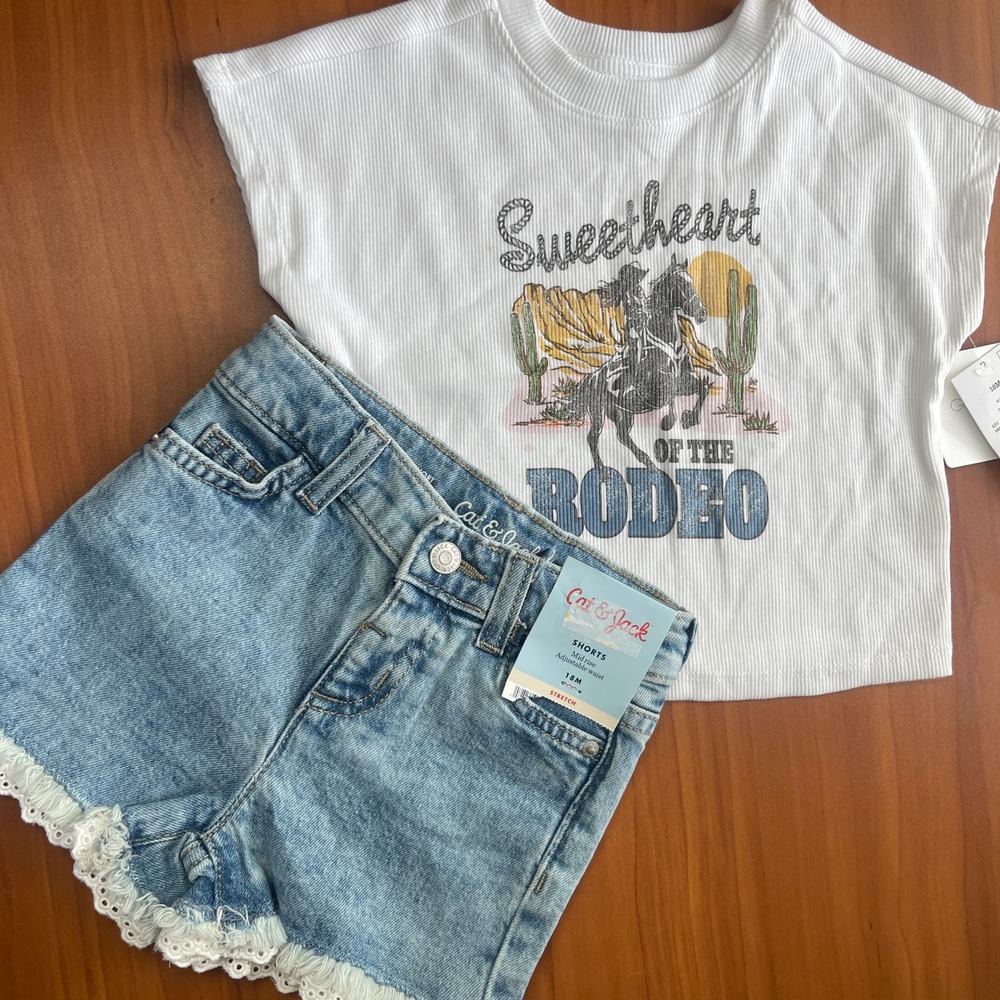 Grayson Mini Rodeo‎ Ribbed Tee -  Cat & Jack Lace Denim Shorts Set 18M